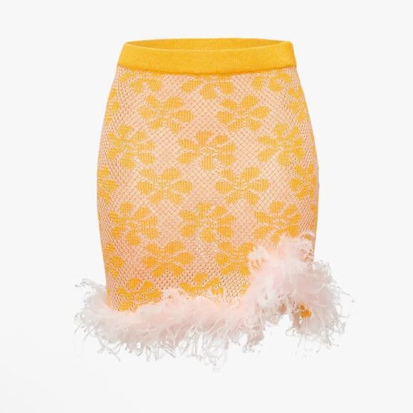 Andreeva Mini Knit Feather Trim Floral Skirt Yellow Size 6 - Picture 5 of 12